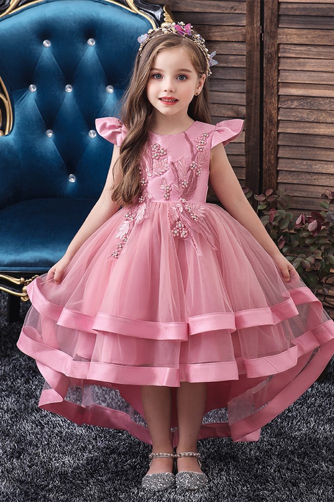Luluslly Cap Sleeves Hi-Lo Flower Girl Dresses With Bowknot
