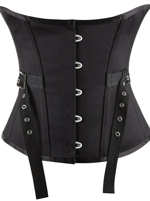 Casual Solid Color Buttoned Buckle Straps Decorated Corset