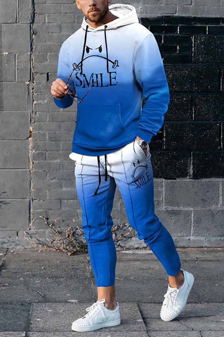 Tiboyz Blue And White Smiley Tracksuit Two Piece Set