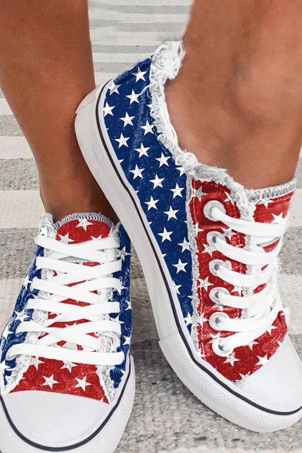 Women's Star American Flag Print Canvas Shoes - Casual Low Lace Up Canvas Sneakers