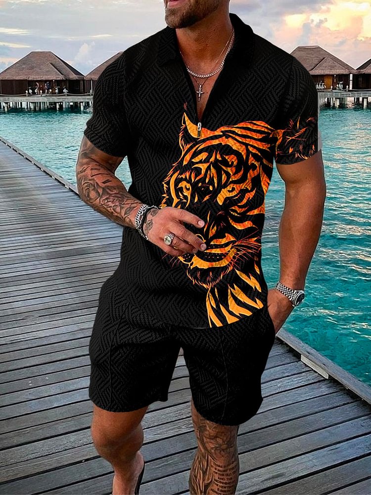 Men's Seaside Vacation Animal Print Polo Suit