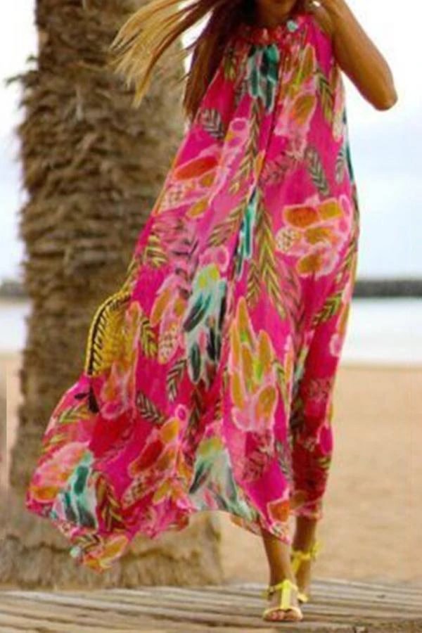 Floral Chiffon Vacation Dress P11798