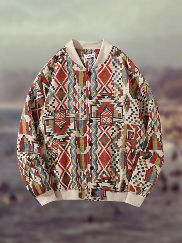 Men's Fashion Jacquard Western Ethnic Baseball Jacket-广州科莱利贸易有限公司-Anne Neville