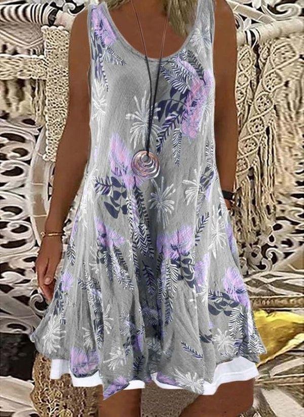Vintage Floral Print Women Party Dress Elegant Sexy Sleeveless Loose Beach Dress、shopify、sdecorshop