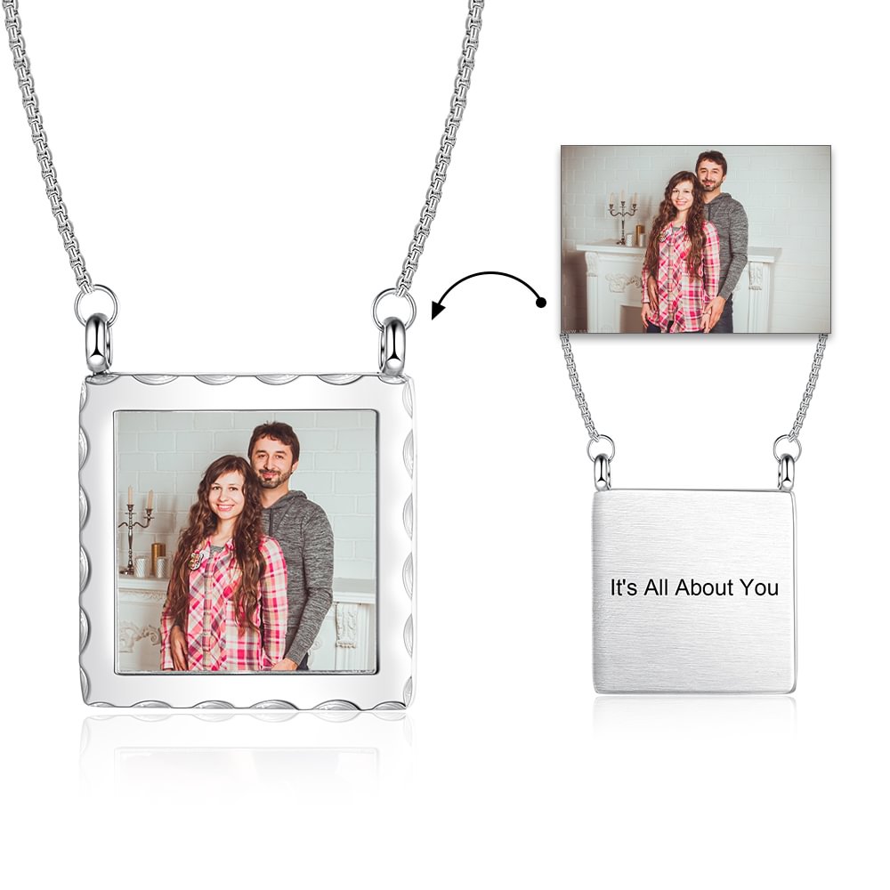 Personalized Picture Necklace with Engraving Embossed Printing, Custom Necklace with Picture and Text