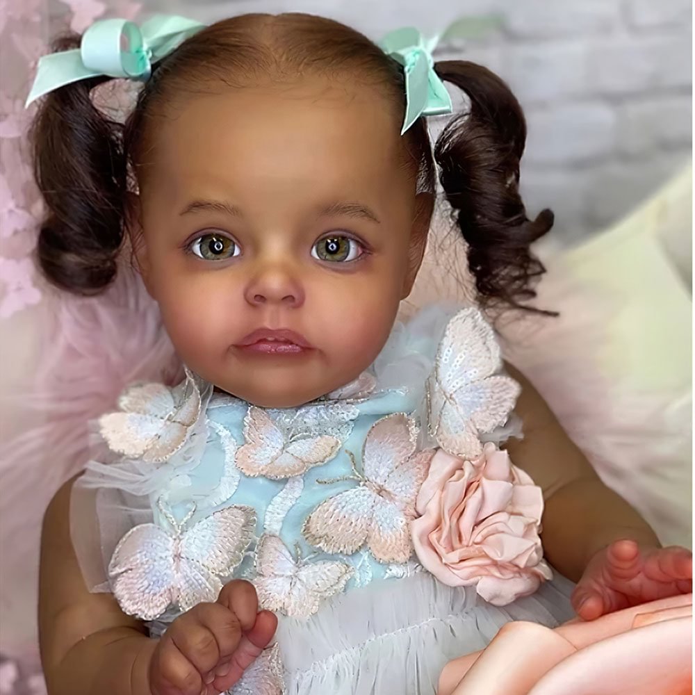 [New Series]African American 17'' Real Lifelike Cloth Body Opened Eyes Reborn Toddler Baby Doll Girl Named anla