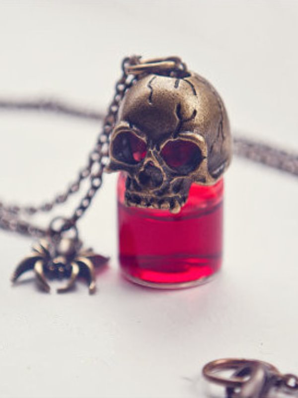 Gothic Retro Skull Spider Blood Bottle Necklace