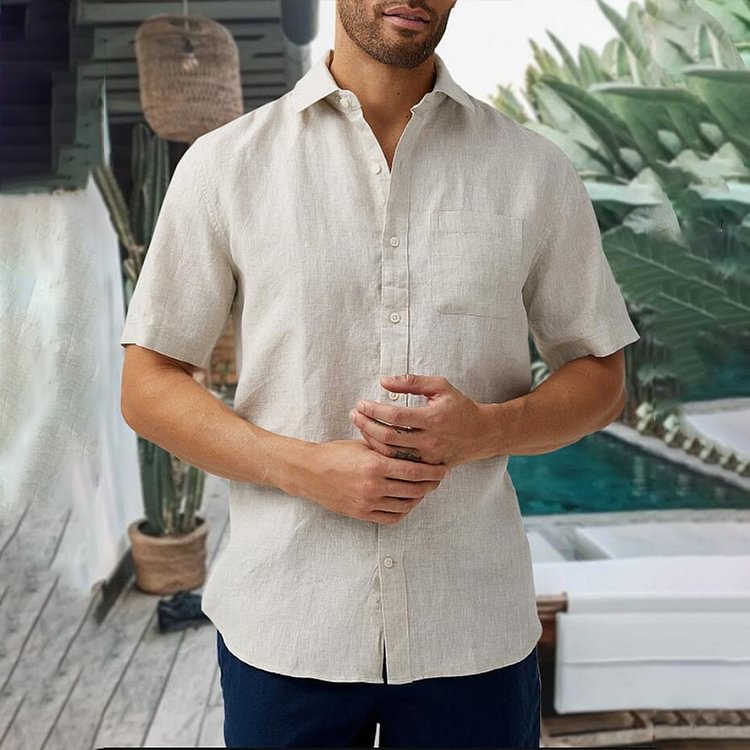BrosWear Men's Solid Color Simple Short Sleeve Shirt