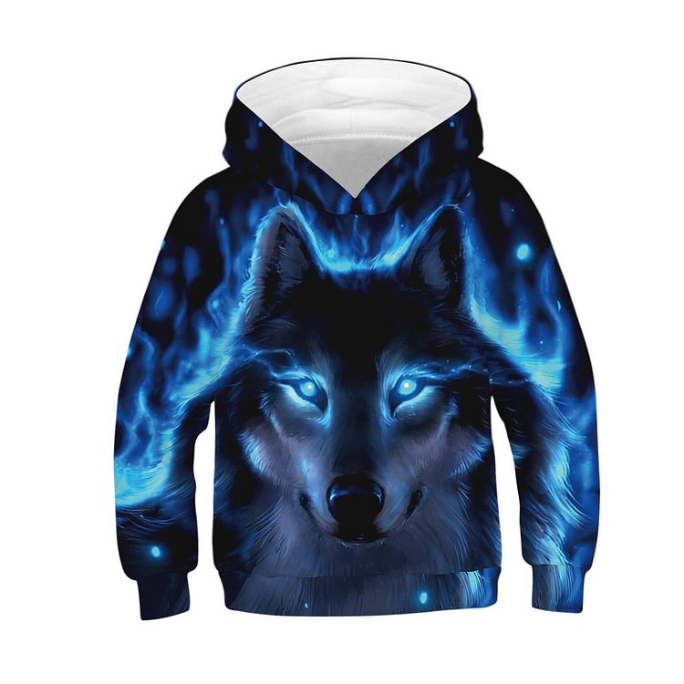 Kids Blue Wolf  Hoodie Unisex Sweatshirt-Mayoulove