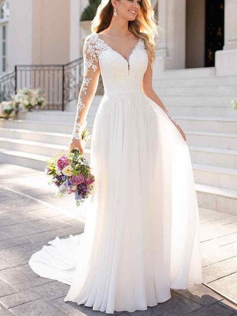 Sexy backless v-neck lace wedding dress