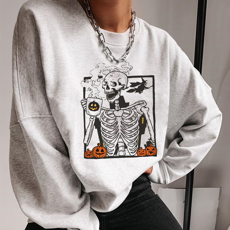 Minnieskull Halloween Skeleton Drinking Coffee Sweatshirt - Minnieskull