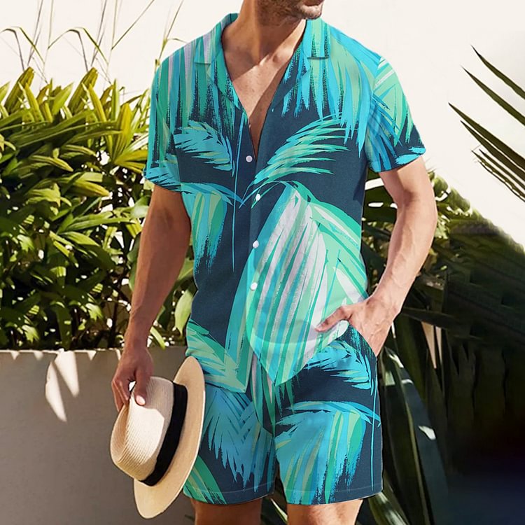 BrosWear Resort-Style Leaf Print Shirt Beach Set
