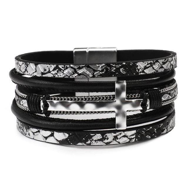 Athena Leather Cross Bracelet-Mayoulove
