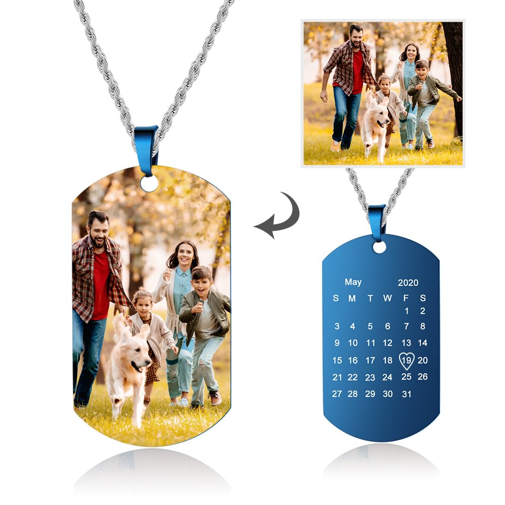 Custom Picture Dog Tag Necklace with Calendar Personalized - Color Printing, Custom Necklace with Picture and Date