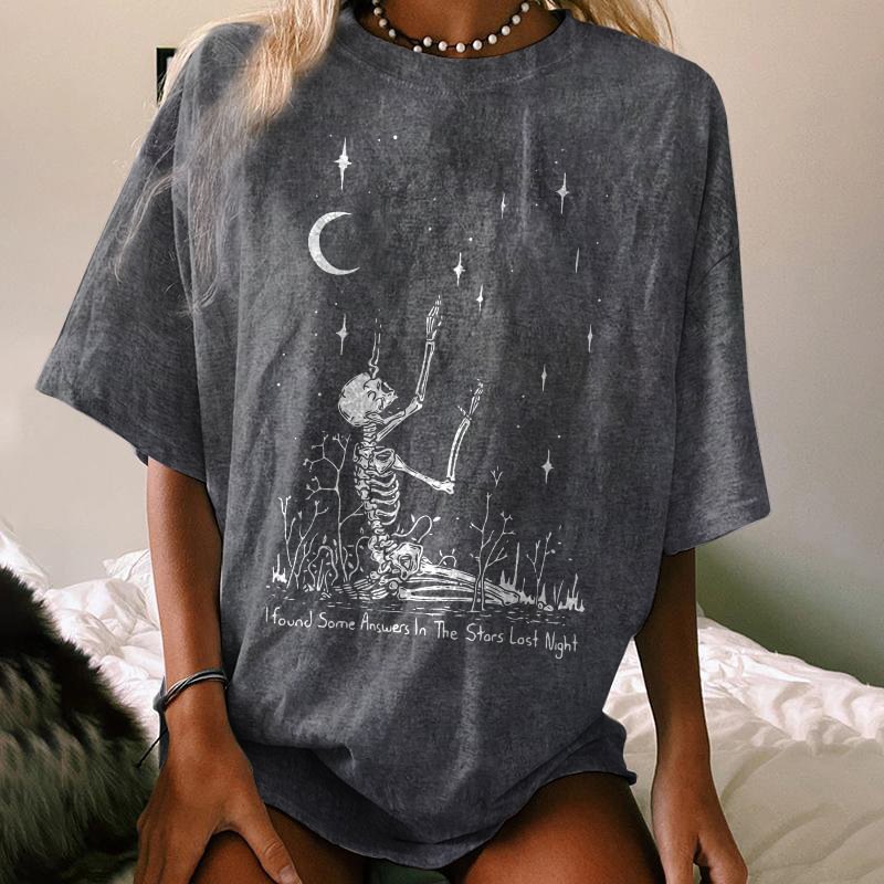   Skeleton moon letter printing casual T-shirt  - Neojana