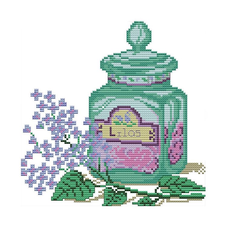 Wine Bottle And Flowers - 14CT Stamped Cross Stitch - 26*26cm