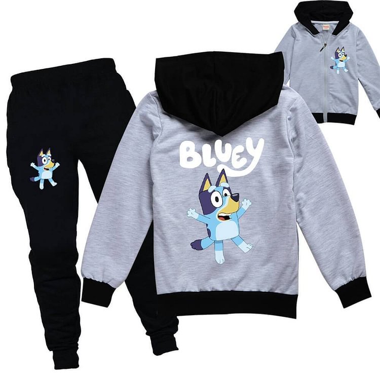 Cute Bluey Dog Print Girls Boys Cotton Jacket And Joggers Tracksuit-Mayoulove