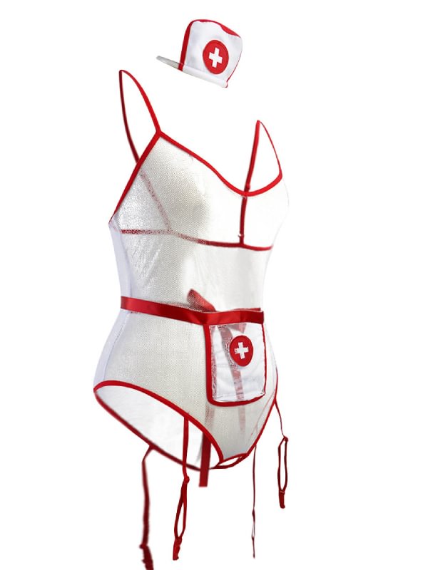 Mesh Hollowed Out Nurse One-piece-Icossi