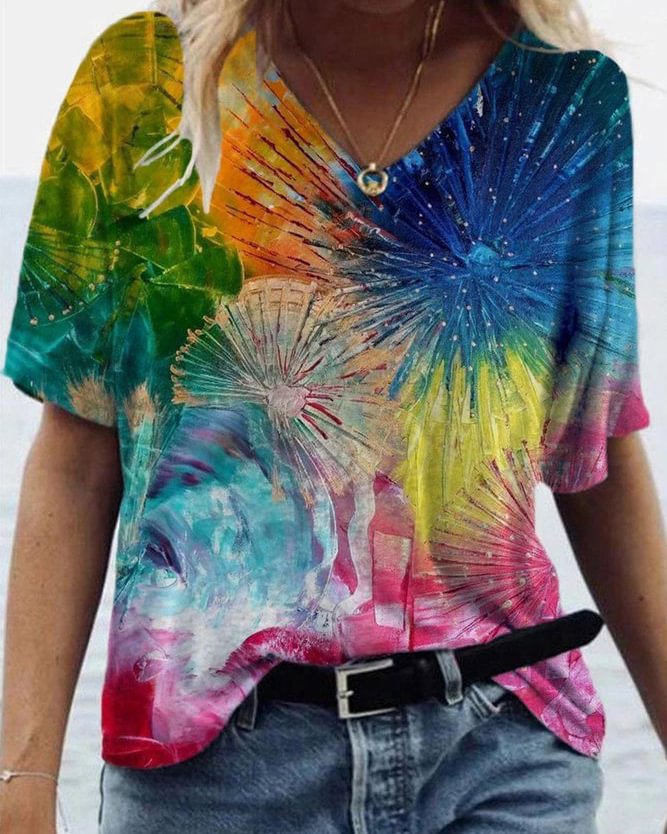 Abstract Fireworks Painting Print T-Shirt 