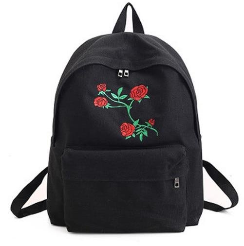 Embroidered Rose Canvas Backpack、、sdecorshop