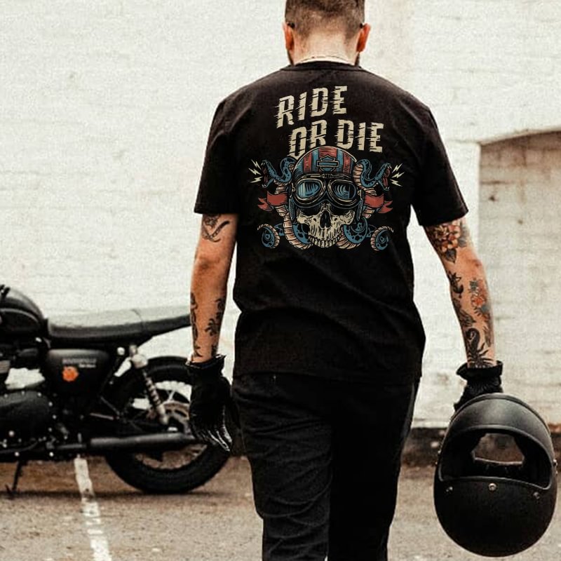 UPRANDY Ride or die skull motorcycles print designer t-shirt -  UPRANDY