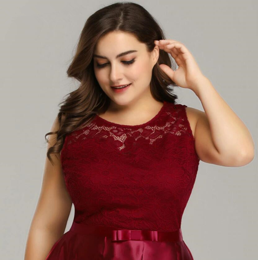 Glamorous Hi Lo Burgundy Prom Dresses Lace Plus Size Evening Gown 3793