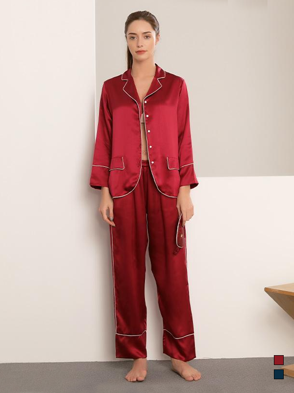 25 MOMME Pyjama en soie premium avec deux pochettes Rouge 1
