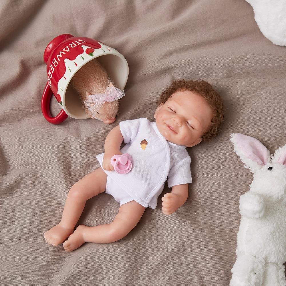 11'' inches Sleeping Baby Grey Lifelike Silicone Full Body Small Mini Reborn Doll -Creativegiftss® - [product_tag]