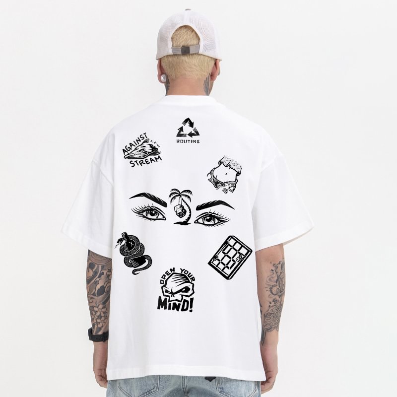 Trendy Graffiti Pattern Letter Printed T-shirt / Techwear Club / Techwear