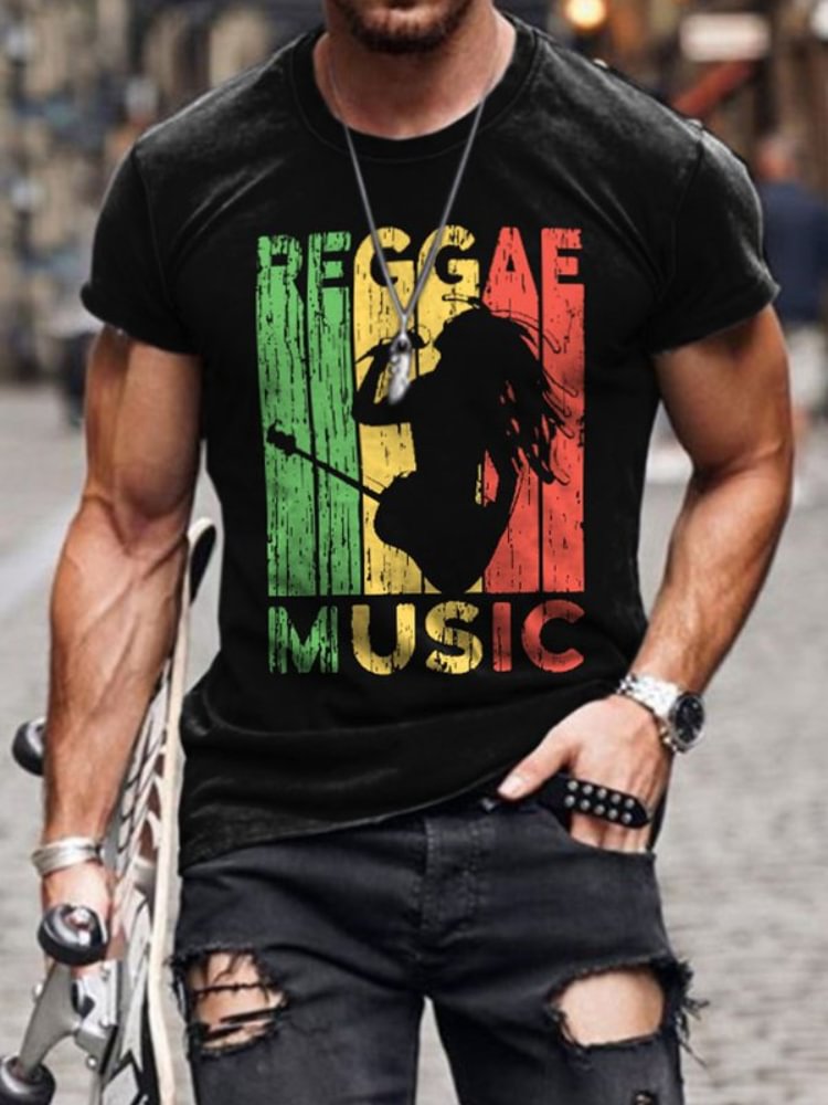 BrosWear Reggae Music Guitarist Print Men's T Shirt