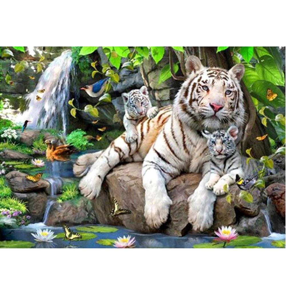 Partial Special Shaped Diamond Painting White Tiger Family