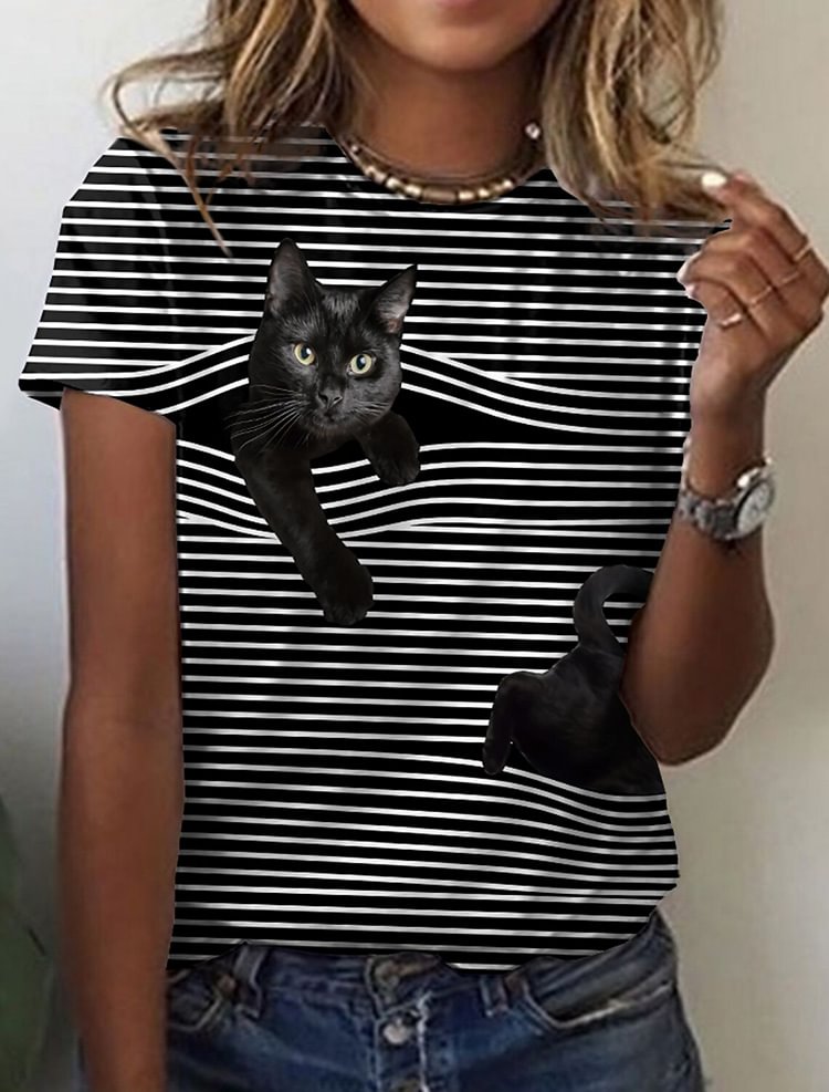 women's animal print round neck short sleeve T-shirt