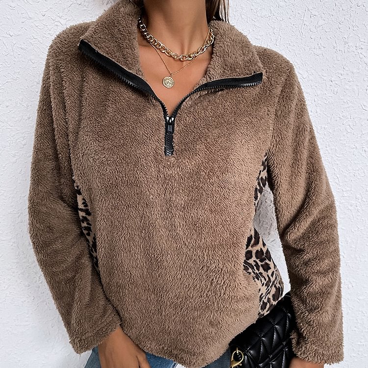 Patchy Leopard Wool Zipper Mock Neck Sweater - CODLINS - Codlins