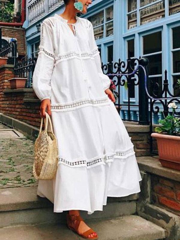 Ladies bohemian lace stitching maxi dress-Mayoulove