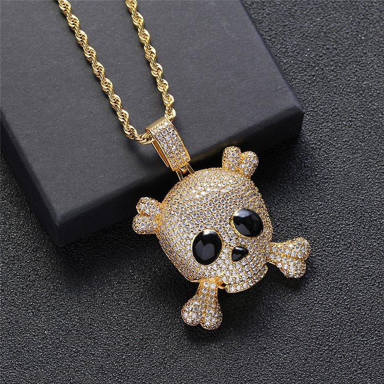 Iced Out Pirate Skull Pendant Necklace Hip Hop Jewelry
