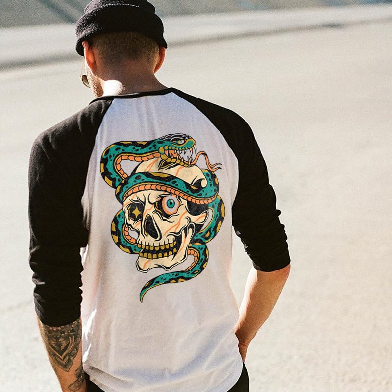 Cloeinc Death skull and snake designer color block t-shirt - Cloeinc