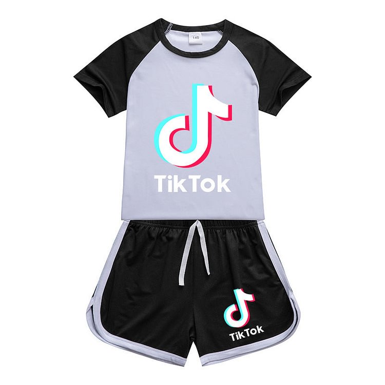 Mayoulove Kids TikTok T-Shirt Shorts Sets Tracksuit Sportswear Outfits-Mayoulove