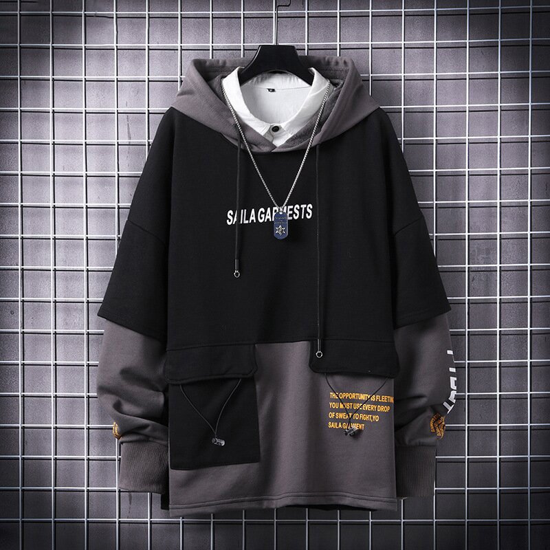 Loose Casual Trend Ins Stitching Long-sleeved Hooded Sweater / Techwear Club / Techwear