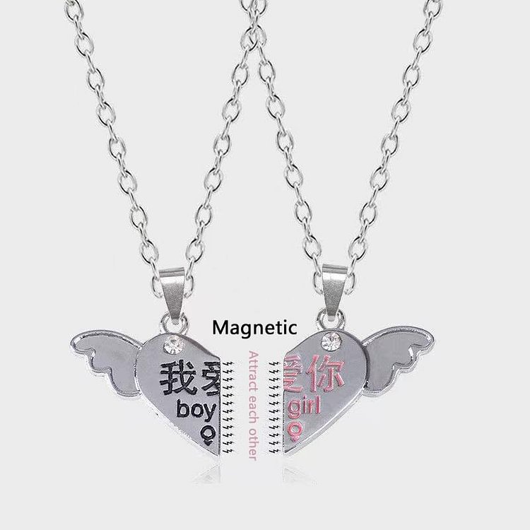 Magnetic Boy Girl Attract Each Other Wing shaped Necklaces For BFF Couples-Mayoulove