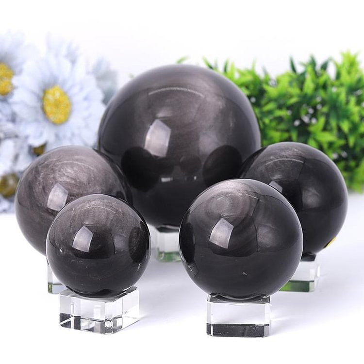 2.0"-4.5" Silver Obsidian Sphere Crystal wholesale suppliers
