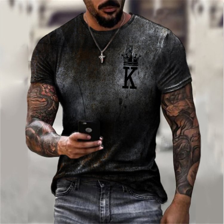 Poker K Gradient 3D Print Short Sleeves Men T-Shirts-VESSFUL