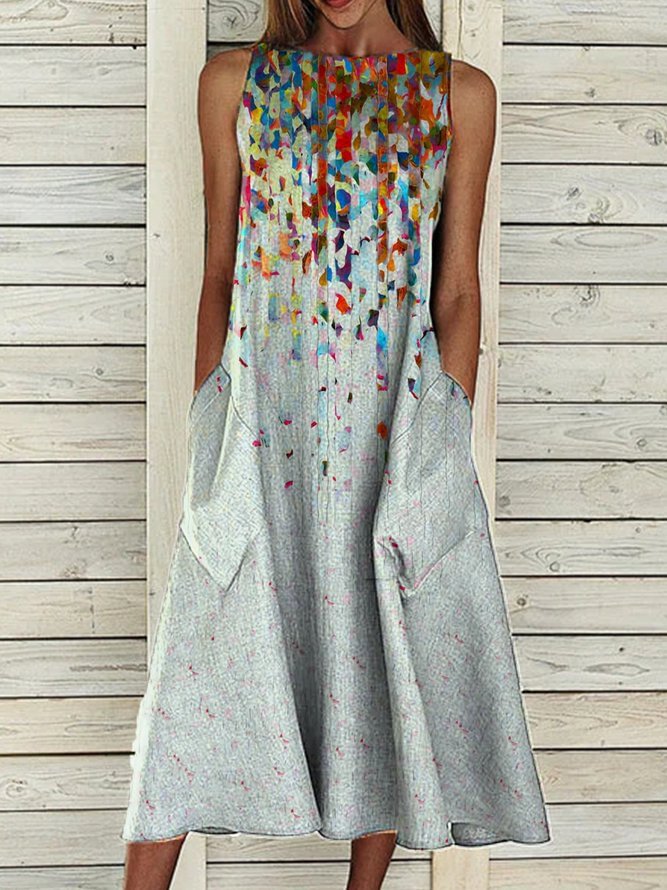 Printed Pocketed Casual Weaving Dress