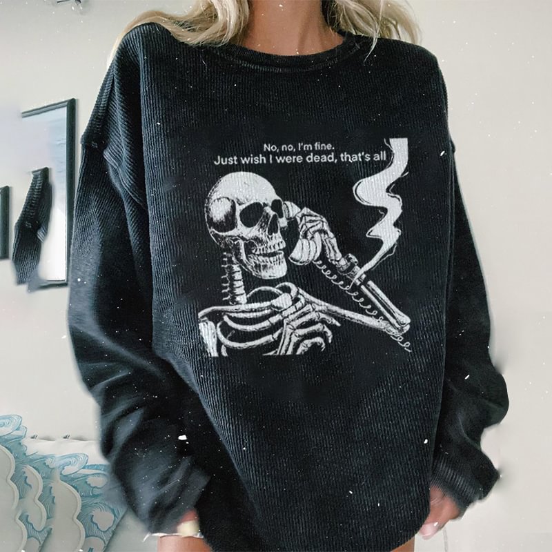   Skeleton phone print casual sweatshirt - Neojana