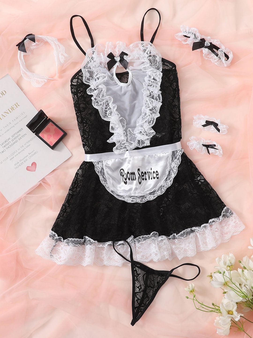 6pack Floral Lace Maid Costume Set & Thong-Icossi