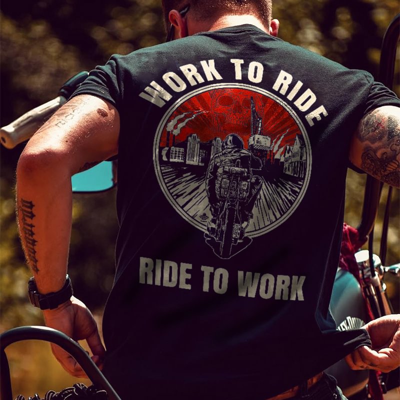UPRANDY Work to ride skull riding print men casual tees designer -  UPRANDY