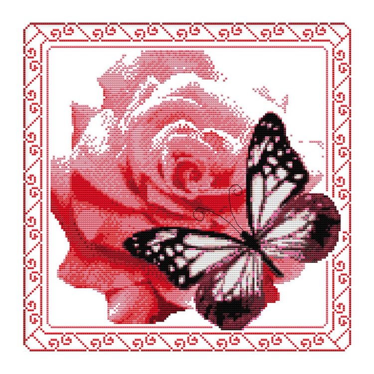 Flowers & Butterflies - 14CT 2 Strands Threads Printed Cross Stitch Kit - 36x36cm(Canvas)