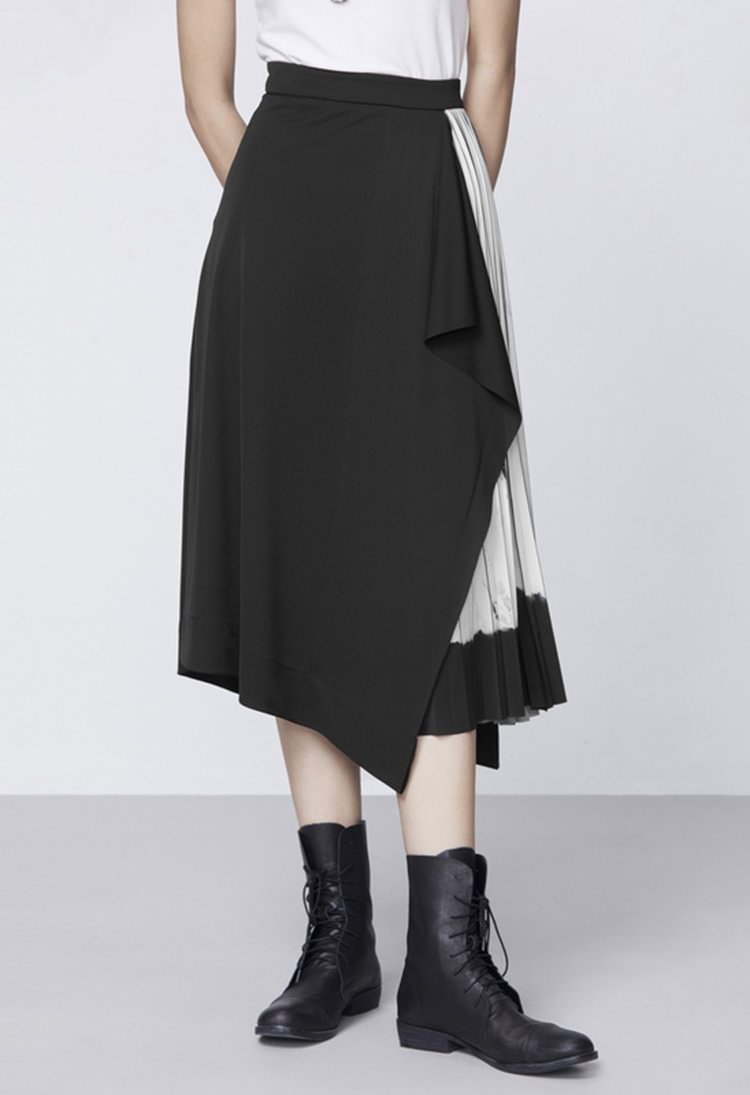 SDEER Elegant Stitching Ink Smudge Pleated Irregular Long Skirt