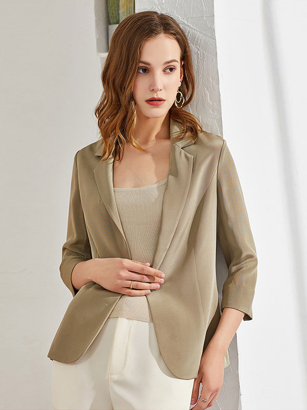 Silk Coat Slim Suit Solid Cardigan Style-Real Silk Life