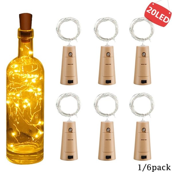 6/1Pack 200Cm 20 Led Wine Bottles Cork String Lights - Battery Powered - Decorations Fairy Lights For Garden, Wedding, Christmas & Party