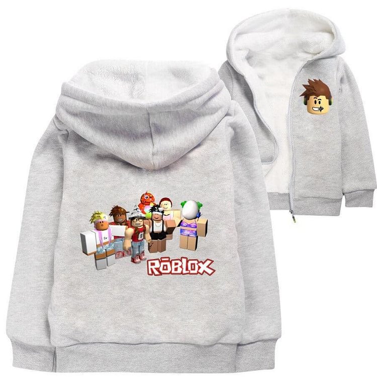 Mayoulove Roblox Print Girls Boys Zip Up Fleece Lined Cotton Hooded Jacket-Mayoulove